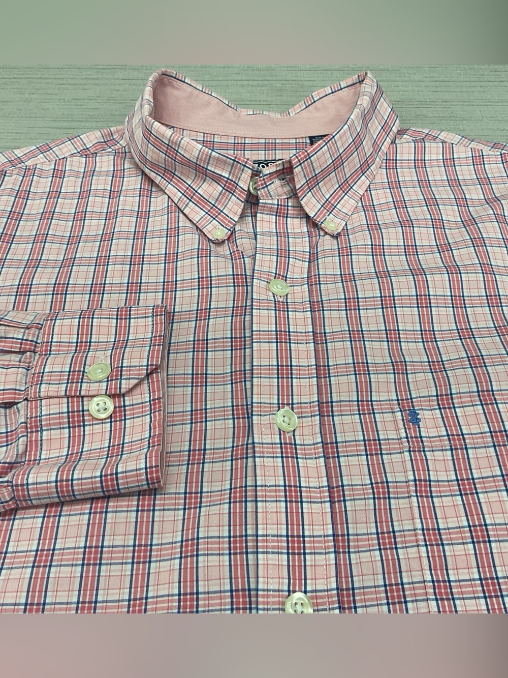 Izod Men’s 2XLT Long Sleeve Button Down Pink Blue Plaid